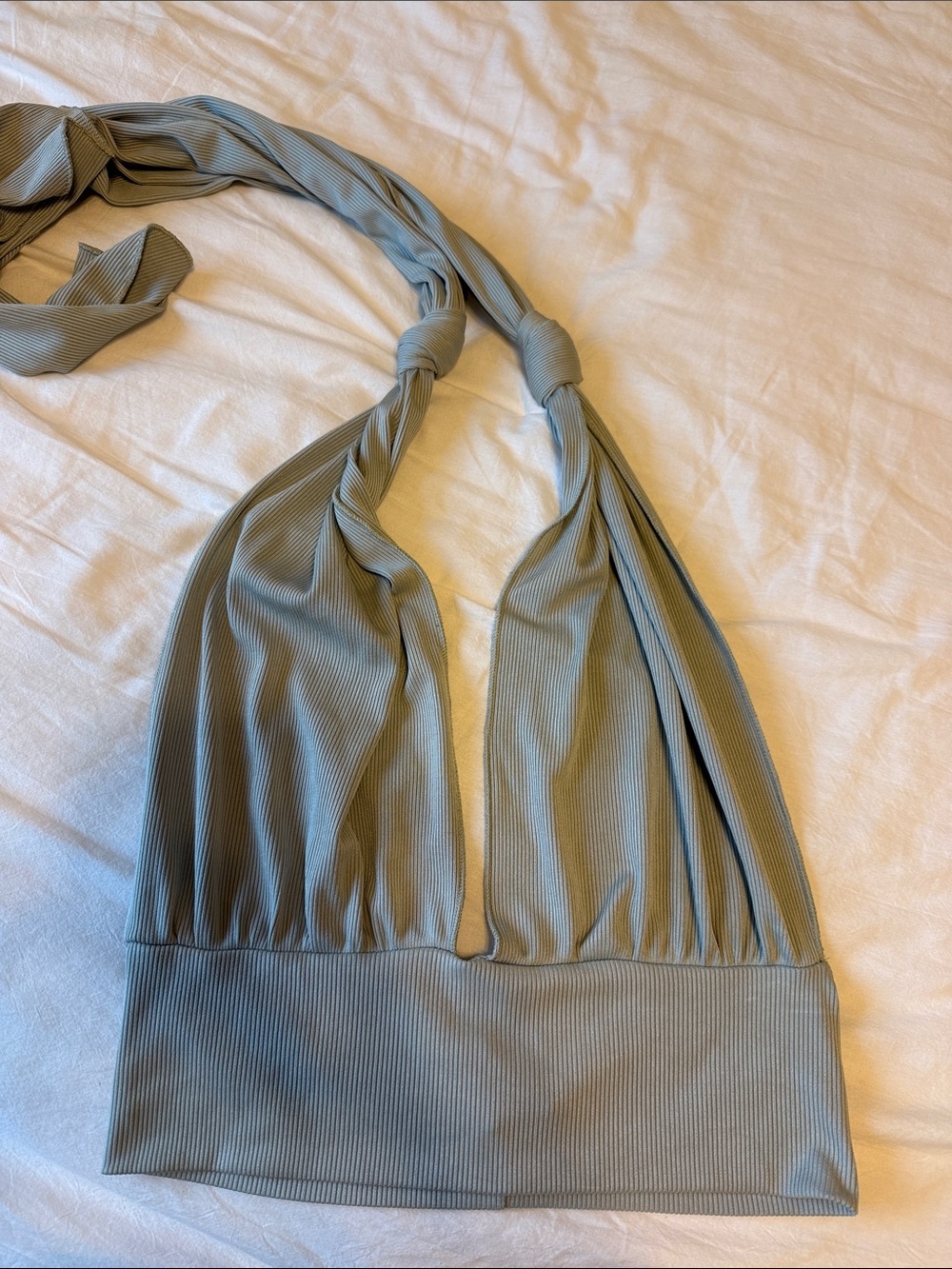Ribbed Halter Bandeau in Sage Green